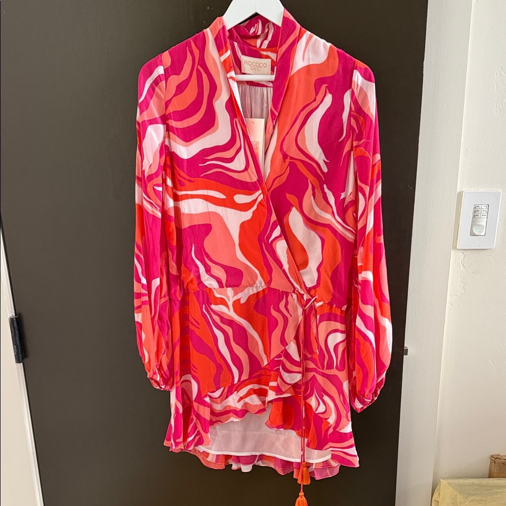 Rococo Sand Orange & Magenta Wrap Dress